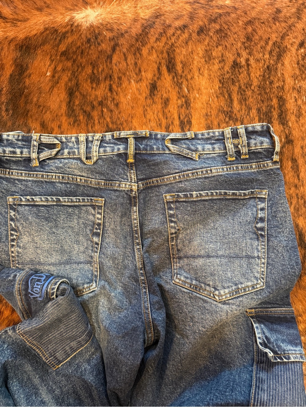 Von Dutch Blue Denim Jeans Cargo Design Size 38 Mens - DUTCH Belt Loops RARE